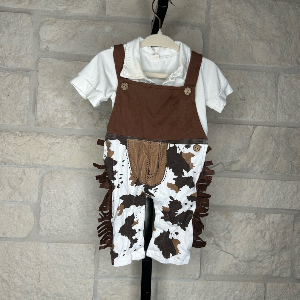 Child’s Cowboy Suit with White Collar Onesie with Snaps and Fringe 12 Months